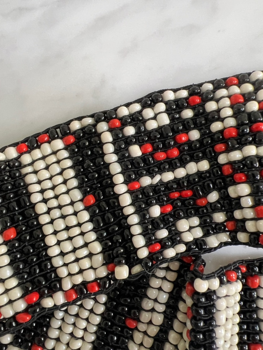 Handmade Beaded Stretch Waist Belt in Black, Red & White - Picture 3 of 4